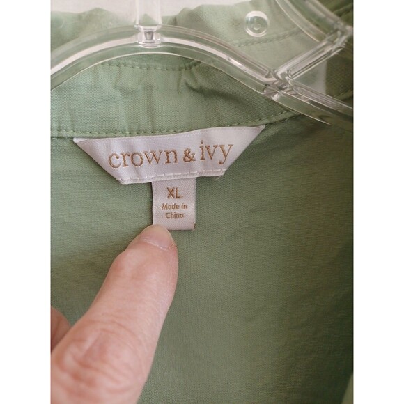 Crown & Ivy green tiered midi dress XL cotton stretch puff sleeves boho cottage - Picture 3 of 12